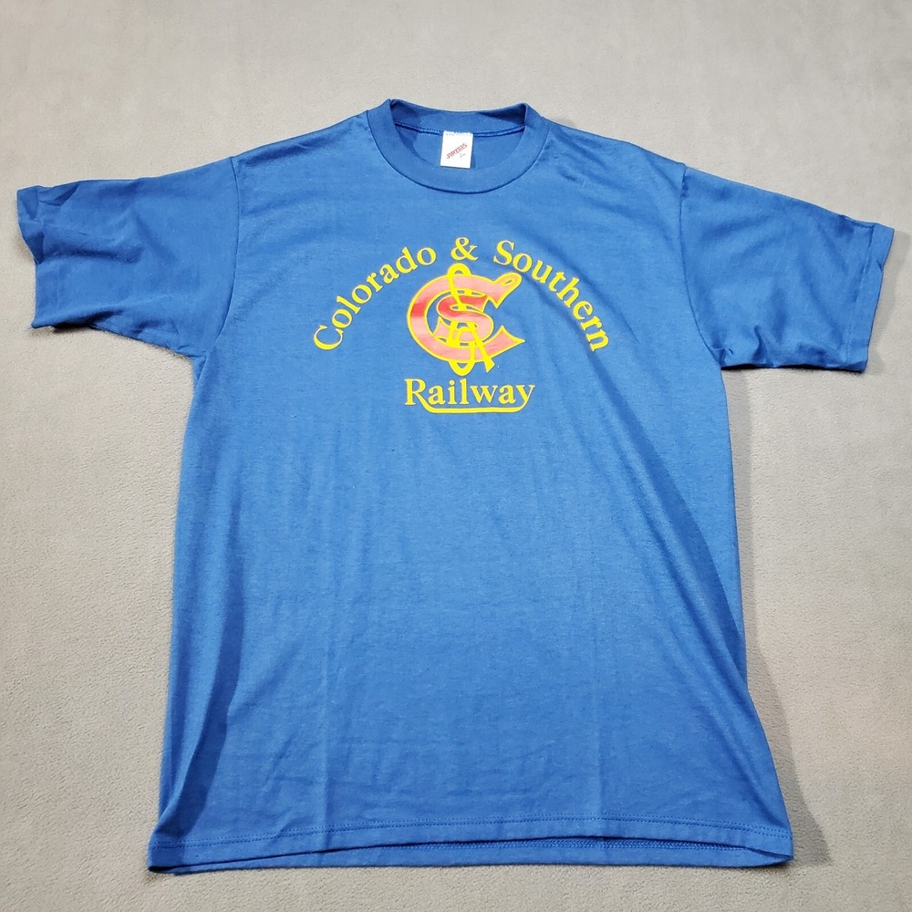Colorado Southern Railway Shirt Vintage Mens Large Blue USA Short Sleeve